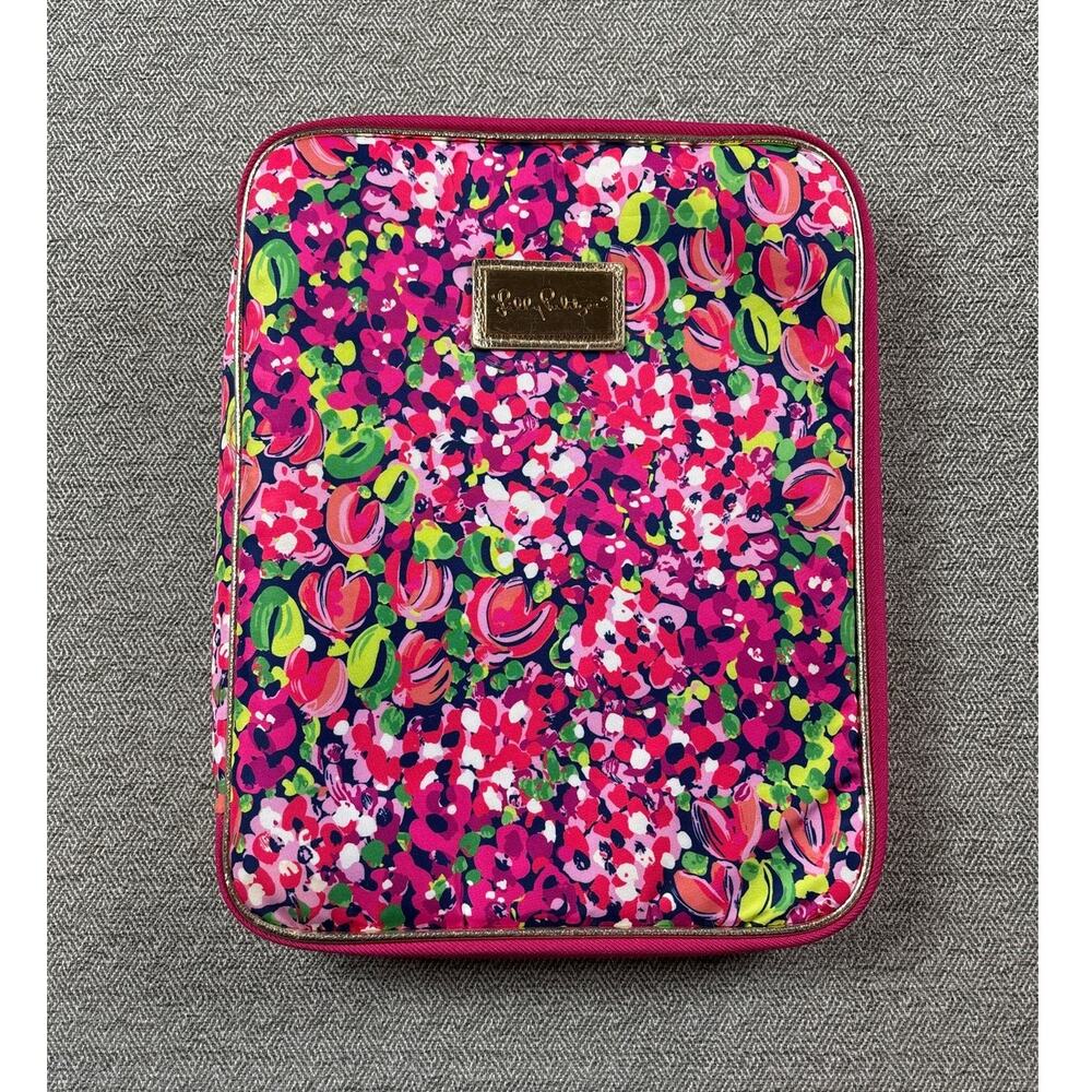 Lilly Pulitzer Zippered Folio Organizer Wild Confetti Floral Print Gold Trim